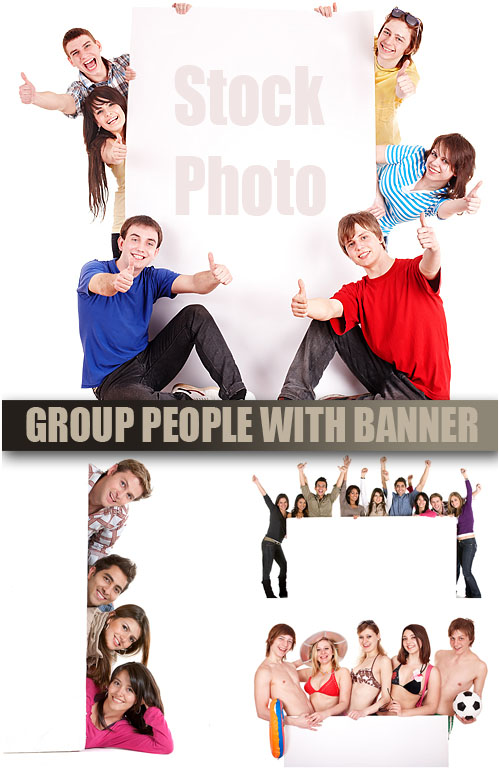 UHQ Stock Photo - People with banner