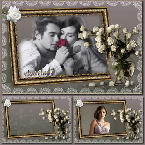Romantic Photoframe with roses - Portrait on the table