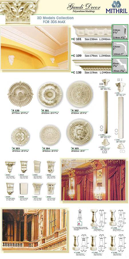 GAUDI DECOR Polyurethane (PU) Mouldings 3D Models Collection