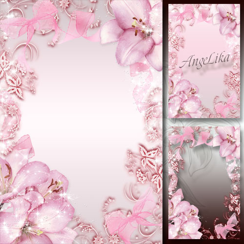 Gentle Flower Frame for Photo - Pink Light of Lilies