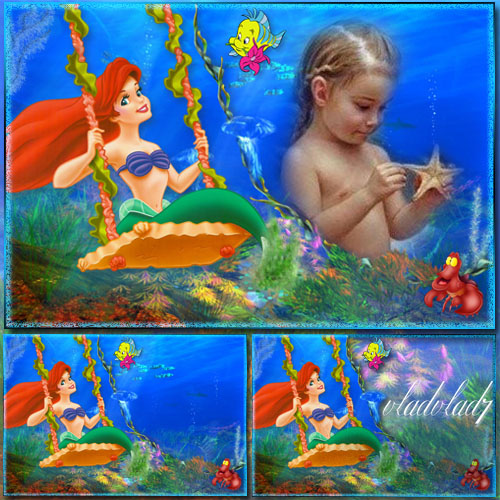 Kid's Frame for Photoshop - Little Mermaid Ariel on a swing