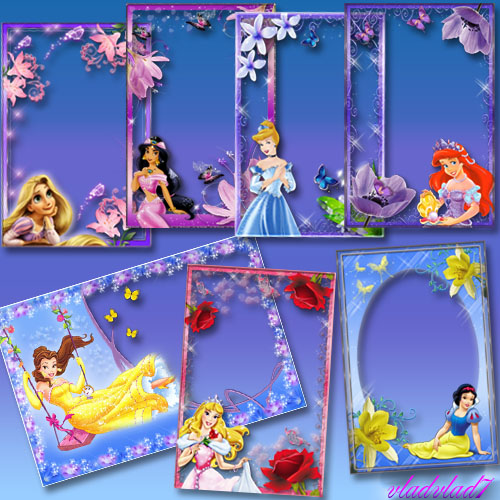 A set of Photoframes for girls - Disney Princess and flowers