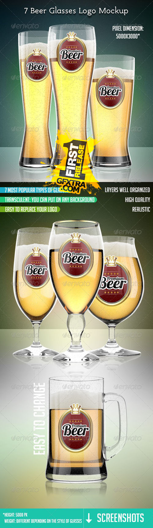 GraphicRiver: 7 Beer Glasses Logo Mock-Up