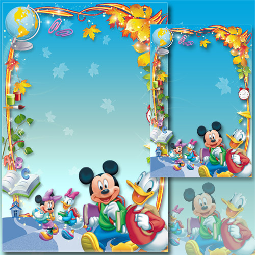 School Frame for Photoshop - 1 September, Mickey Mouse and Donald Duck