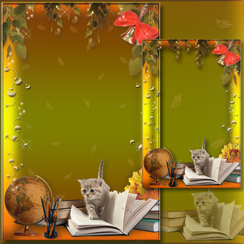School Photoframe - Kitten learns to read