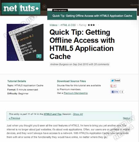 Quick Tip: Getting Offline Access with HTML5 Application Cache - NetTuts+