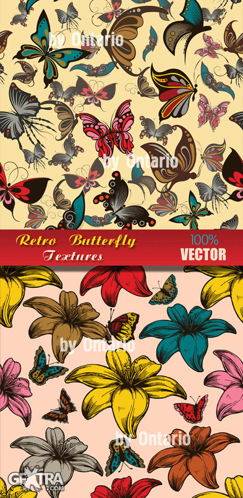 Vector Textures with Butterflies in Retro Style