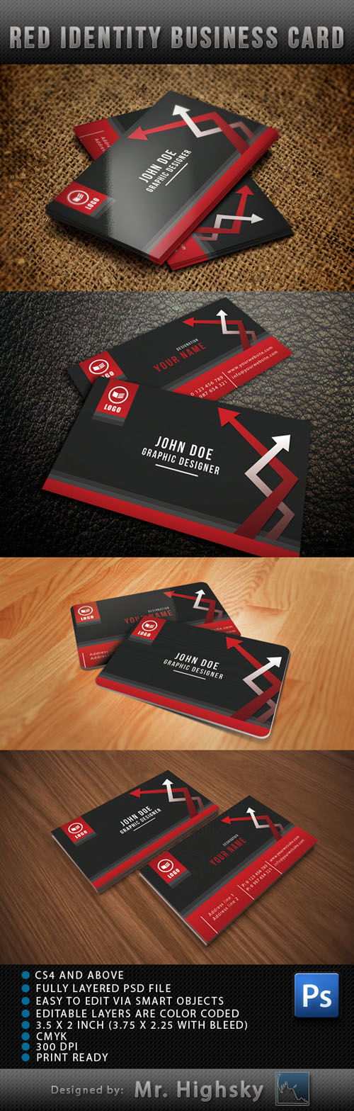 Red Identity Business Card PSD Template