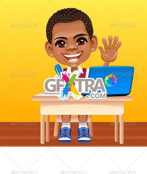 GraphicRiver - Vector happy smiling African schoolboy