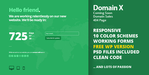 ThemeForest - Domain X (Coming Soon, Domain Sale, 404) + WP vers - RIP