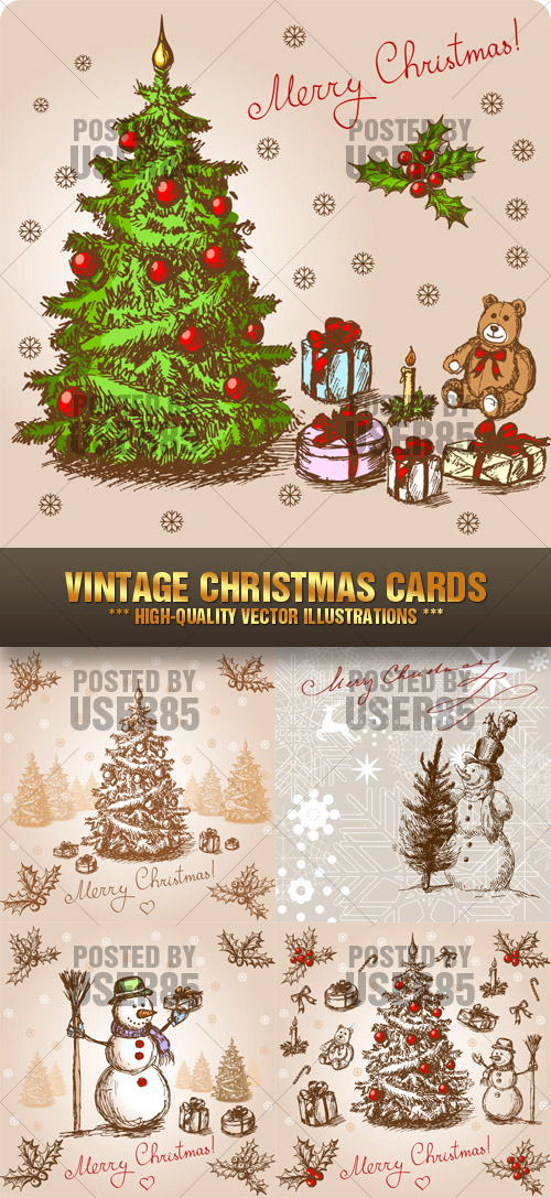 Stock Vector - Vintage Christmas Cards