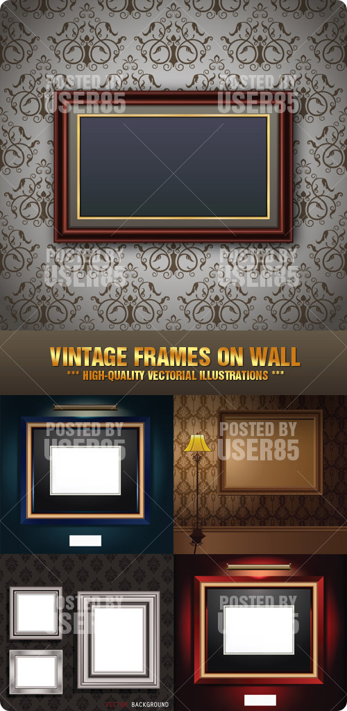 Stock Vector - Vintage Frames on Wall