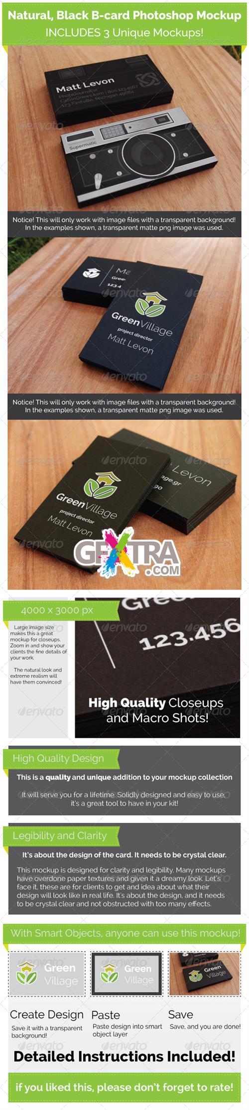 GraphicRiver - 3 Black Business Card Mockups