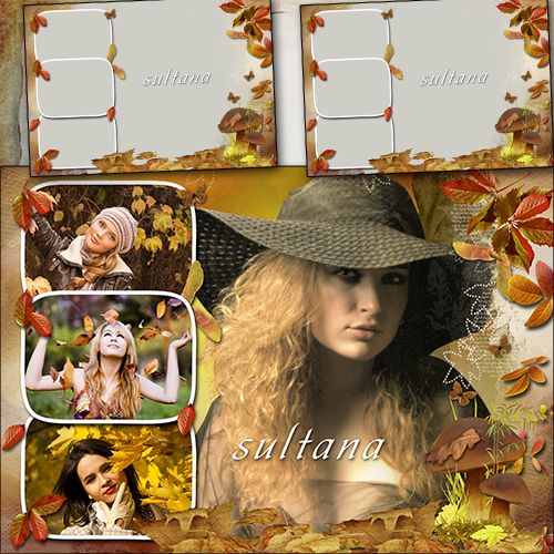 Autumn frame for Photoshop to 4 photos - whirling yellow leaves