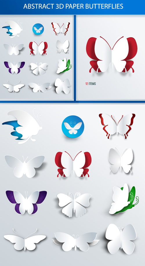 Designtnt - Abstract 3D Butterflies Set 1