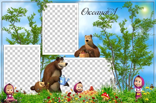 Children Frame for 3 pictures - Summer Masha and the bear