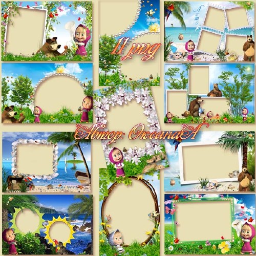 A set of children's frames with Masha and the Bear - This is the summer