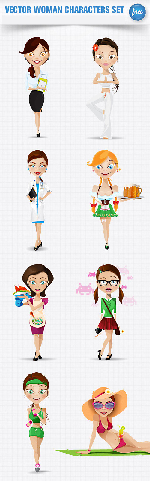 PSD Woman Characters Set for Mockups