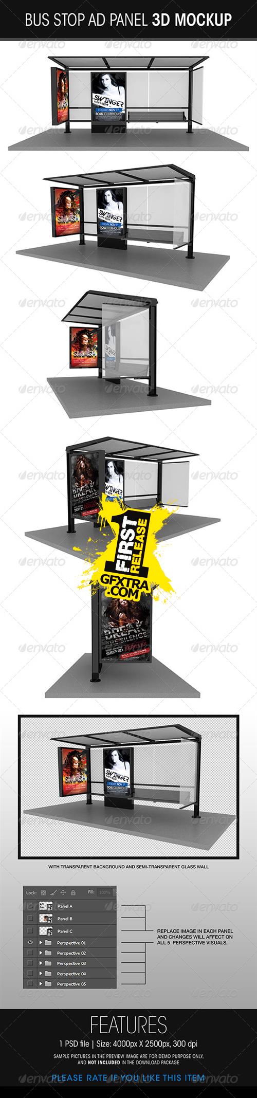 GraphicRiver - Bus Stop Ad Panel 3D Mockup