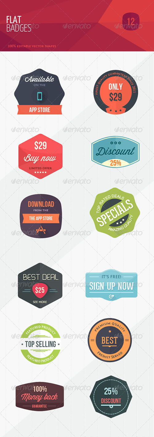 GraphicRiver - 12 Flat Sweet Marketing Badges 5435604