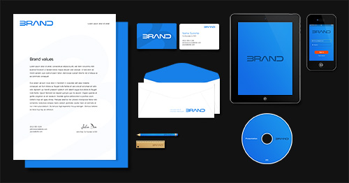 PSD Web Design - Corporate Identity Mockup - Black & Blue Color Style
