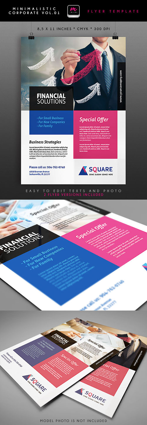 Financial Solutions Minimalistic Corporate Flyer/Poster PSD Template #1