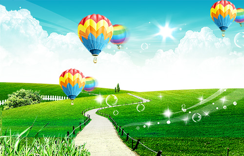 PSD Source - Colorful Meadow and Balloons