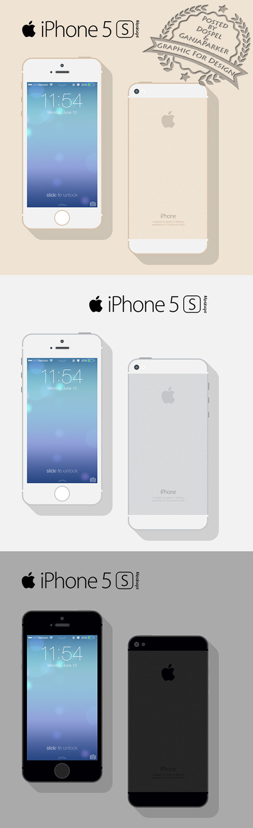 PSD Sources - iPhone 5s Flat MockUp - 3 Color Style
