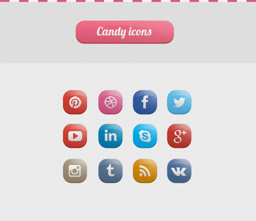 PSD Web Icons - Candy - Small Set of Beautiful Social Media Icons