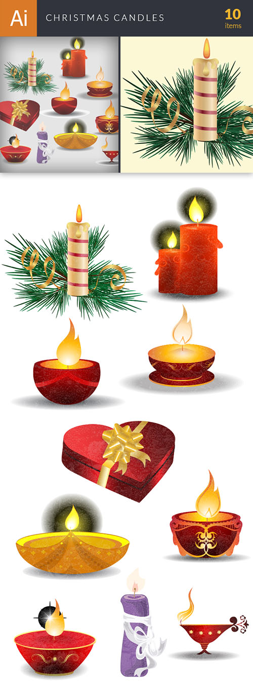 Vector Christmas Candles Set - Winter Elements