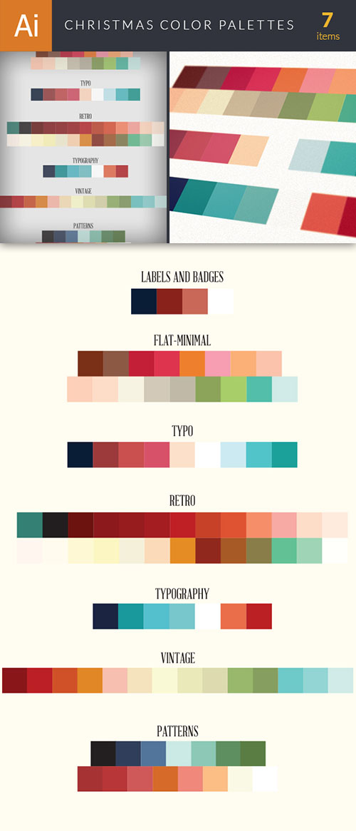 7 Christmas Color Palettes - Vector Elements