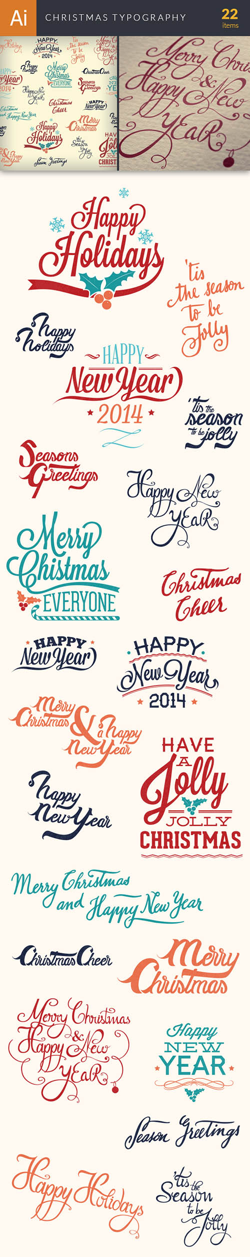 Christmas Typography Set - Winter Elements