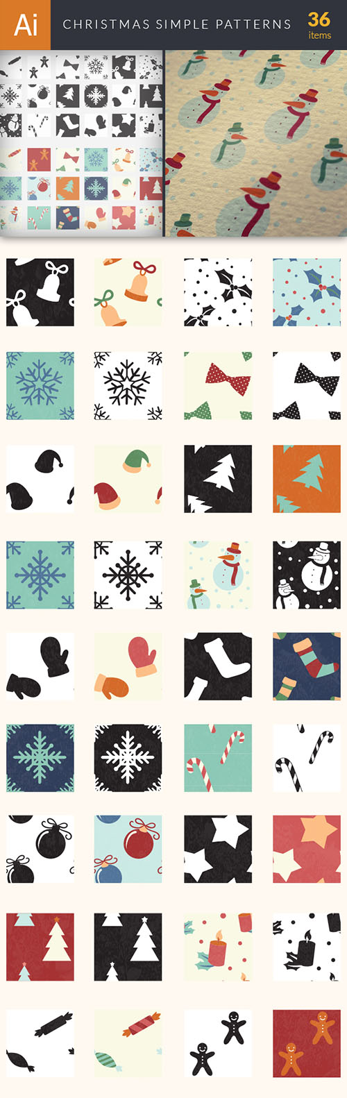 Vector Christmas Simple Patterns Set - Winter Elements