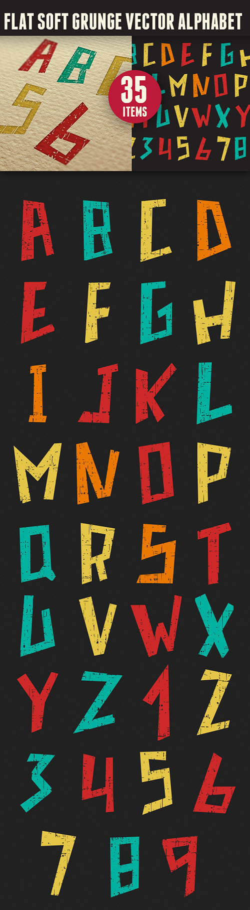 Flat Soft Grunge Vector Alphabet Illustration