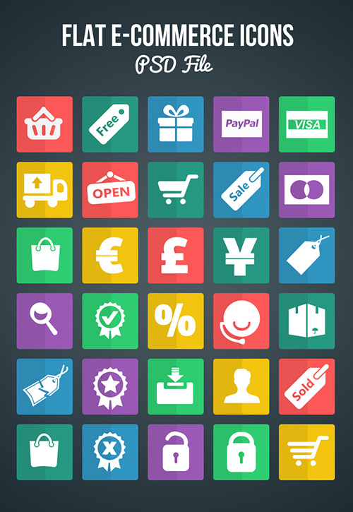PSD Web Icons - Flat eCommerce Shopping Icons