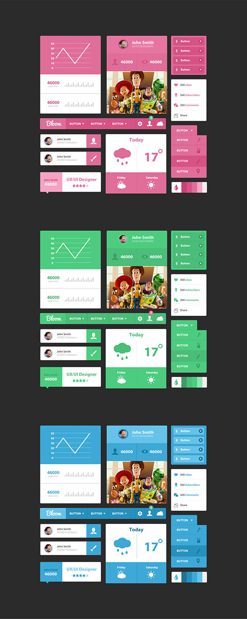 PSD Web Design - Awesome 3 Color UI Kit