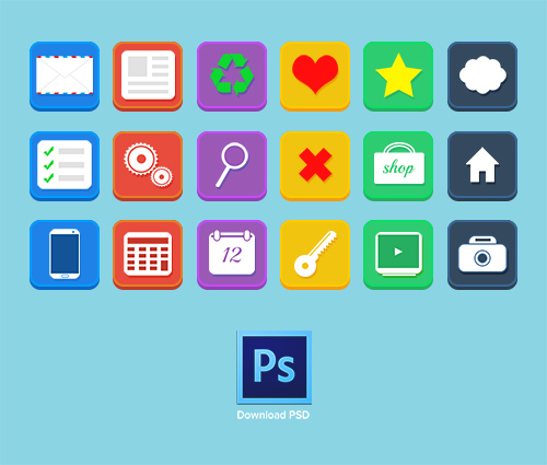 PSD Web Icons - 18 Flat Icons - Volume 1