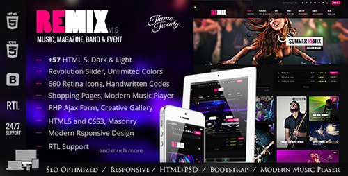 ThemeForest - Remix v1.5 - Music and Band HTML5 Template - FULL