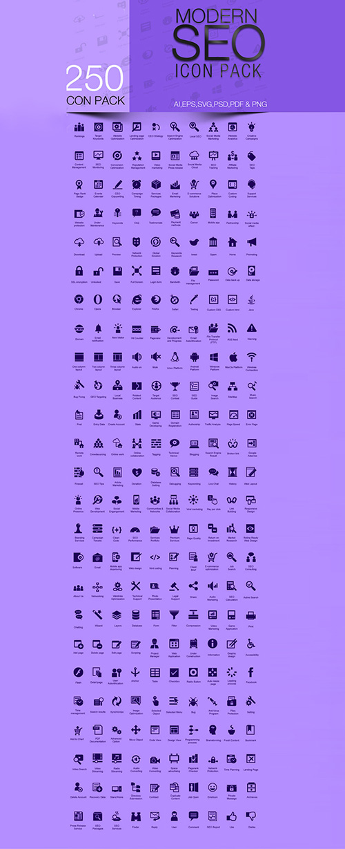 PSD, PNG, SVG Web Icons - Modern SEO Icon Pack