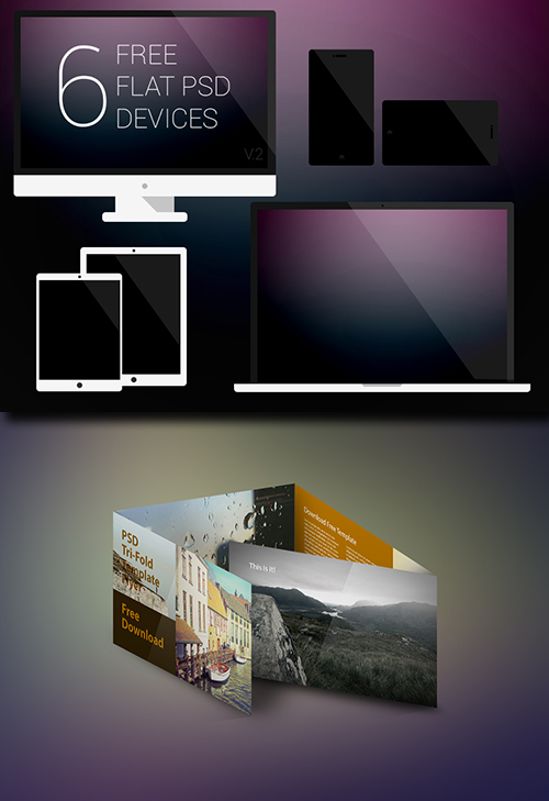 PSD Web Design - 6 Flat Devices & Flyer Template