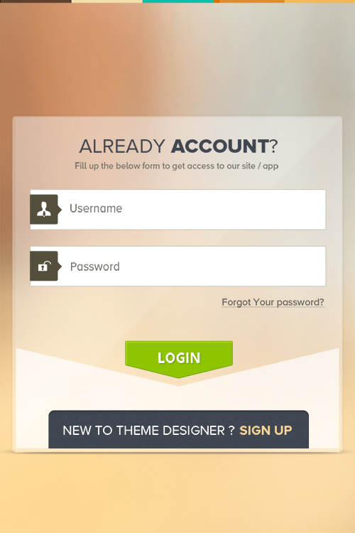 PSD Web Design - Login Screen for Mobile App