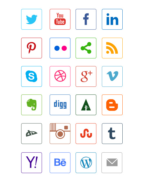 PSD Web Icons - 24 Social Media Line Icons