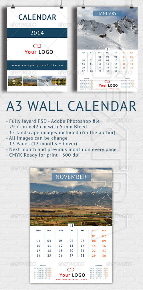 GraphicRiver - Wall Calendar 2014 - A3 