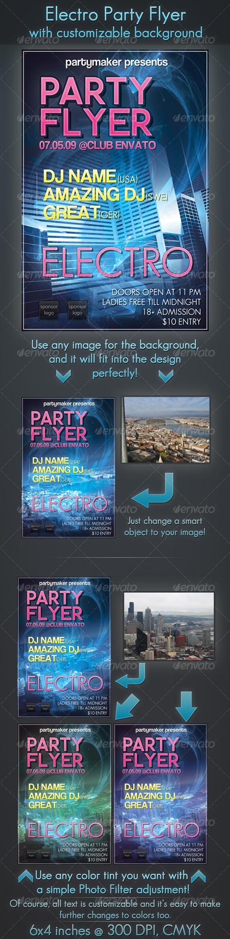 GraphicRiver Electro Party Flyer with Customizable Background 125856