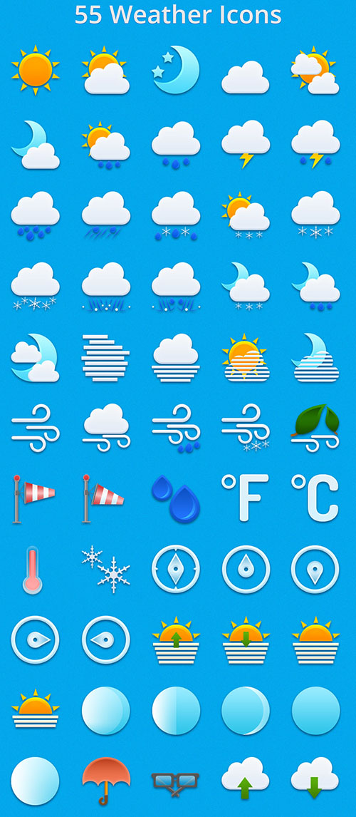 PSD & PNG Web Icons - 55 Weather Icons
