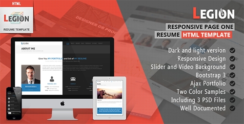 ThemeForest - Legion | One Page Resume Responsive HTML Template - RIP