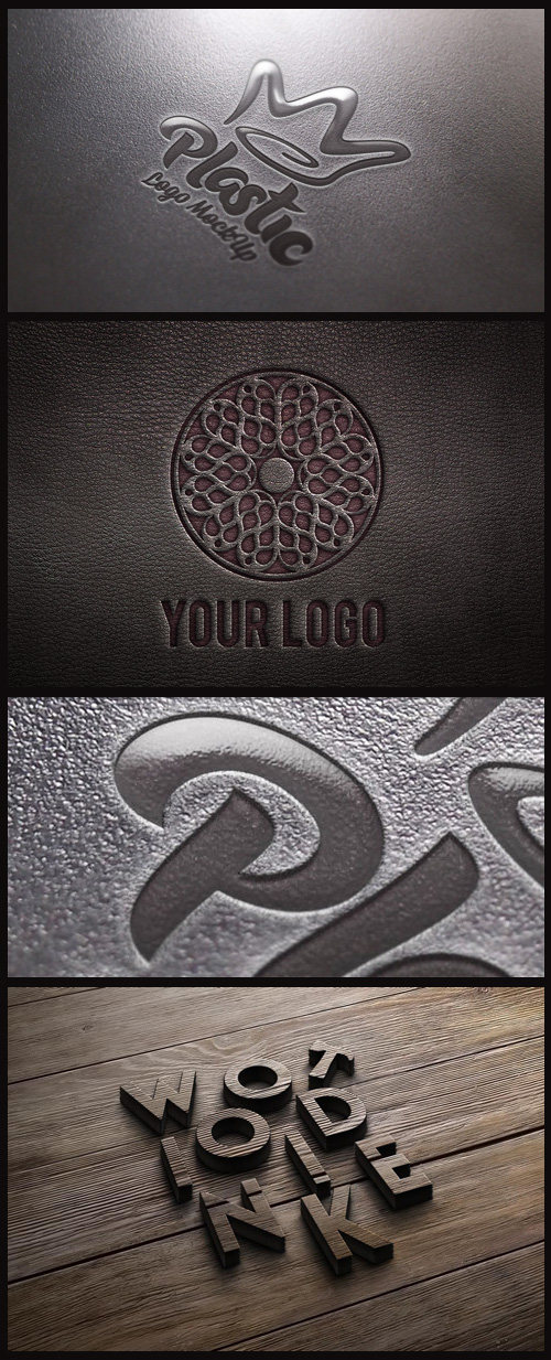 Logo Mock-Ups - Plastic, Leather and 3D Wooden Logo