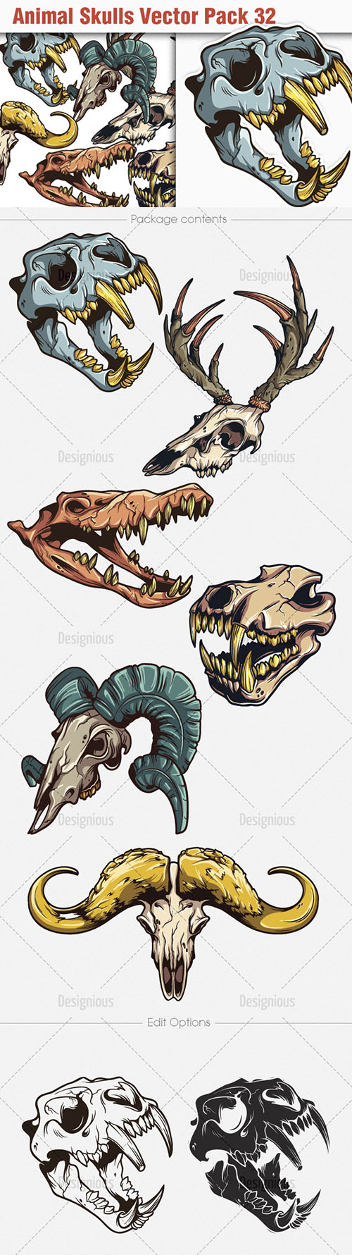 Animal Skulls Vector Illustrations Pack 32