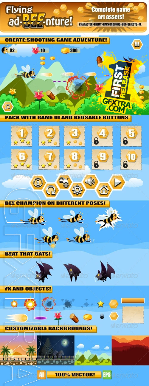 GraphicRiver - Bee Adventure Game Assets