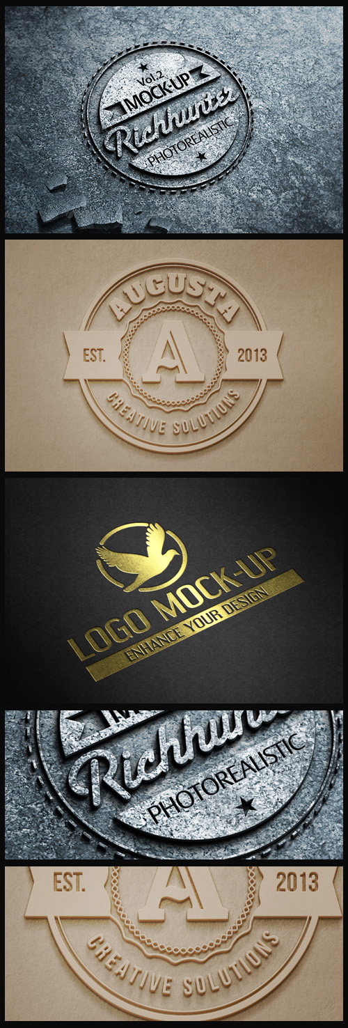 Logo Mock-Ups - Stone Carvings, Embossed Wall Sign, Gold Foil